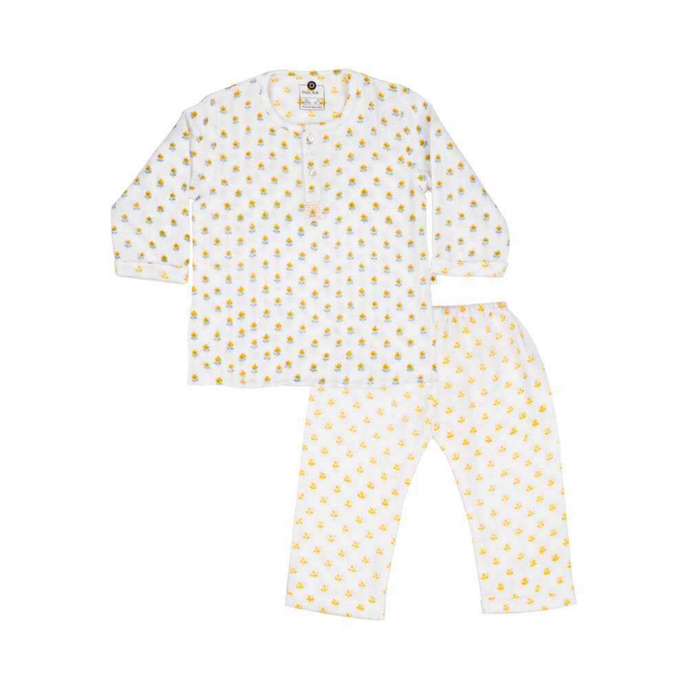 Dulaar Organic Muslin Kurta Pyjama Printed Set - Flowers From Sanganer