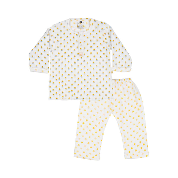 Dulaar Organic Muslin Kurta Pyjama Printed Set - Flowers From Sanganer