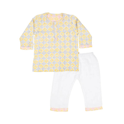 Dulaar Organic Muslin Kurta Pyjama Set Hand-Block Printed- Lucky Clover