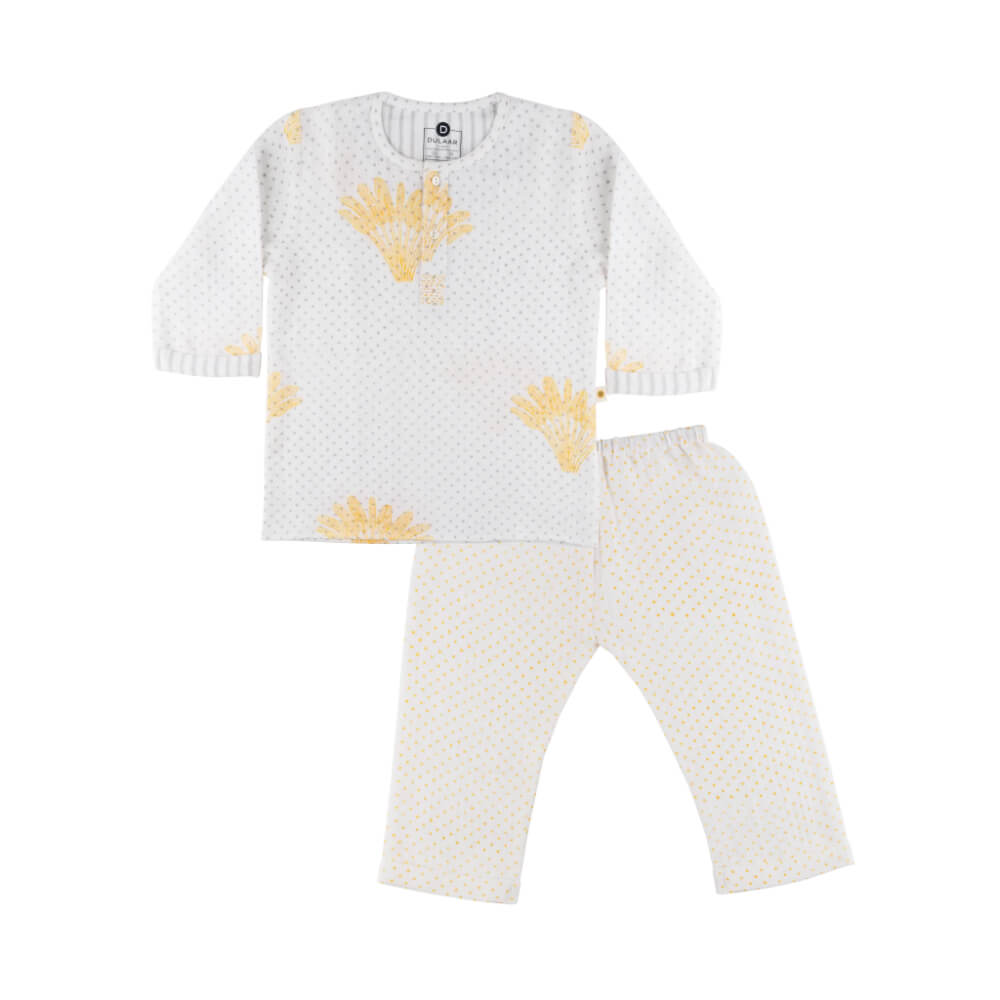 Dulaar Organic Muslin Kurta Pyjama Set Hand-Block Printed - Banana Leaf Bliss