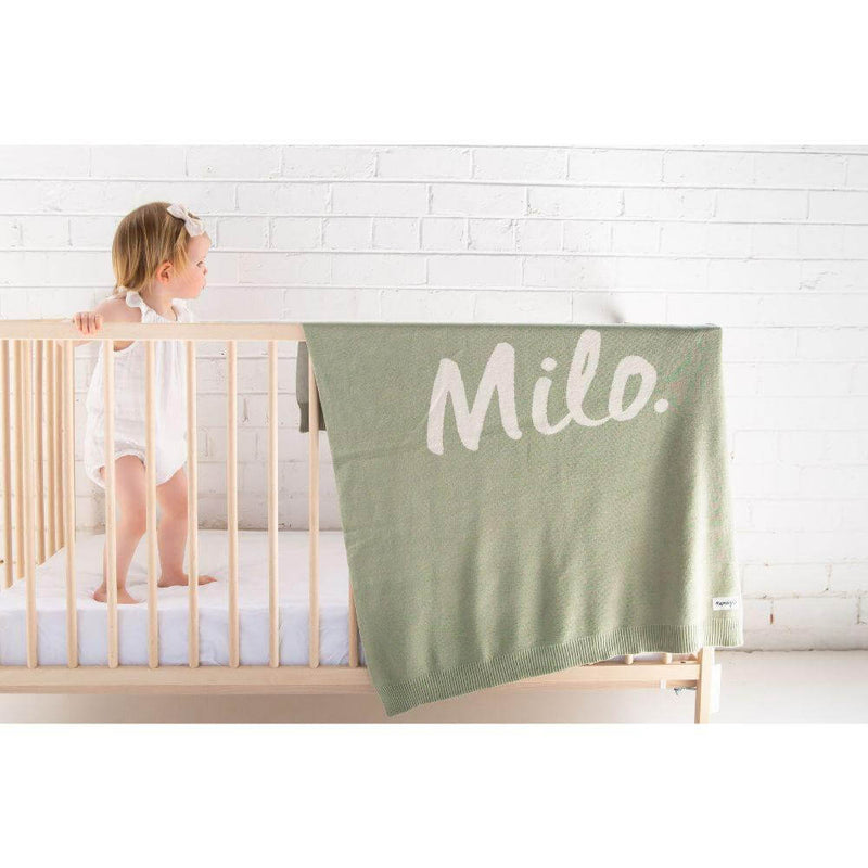 Organic Cotton Knitted Blanket - Dusty Sage & Oatmeal