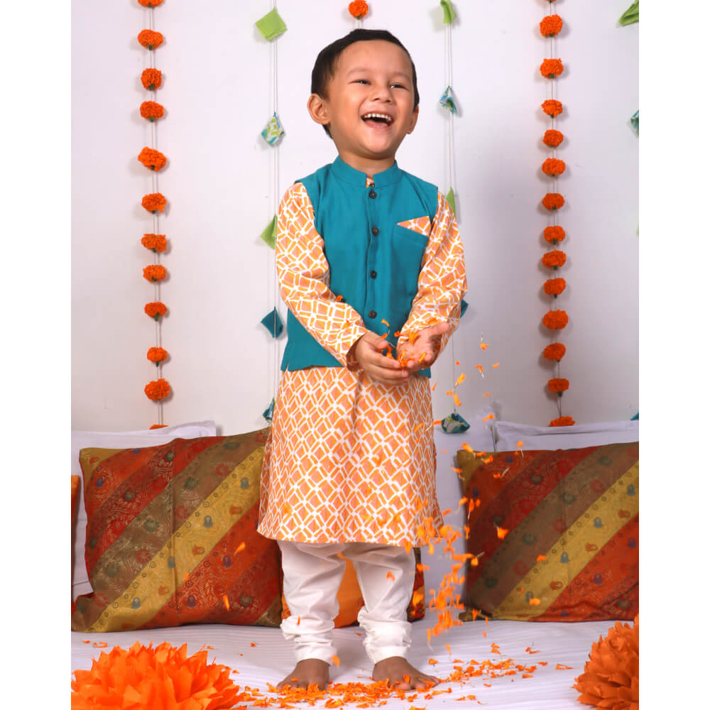 Miko Lolo Genda Kurta with Churidaar & Ambar Nehru Jacket