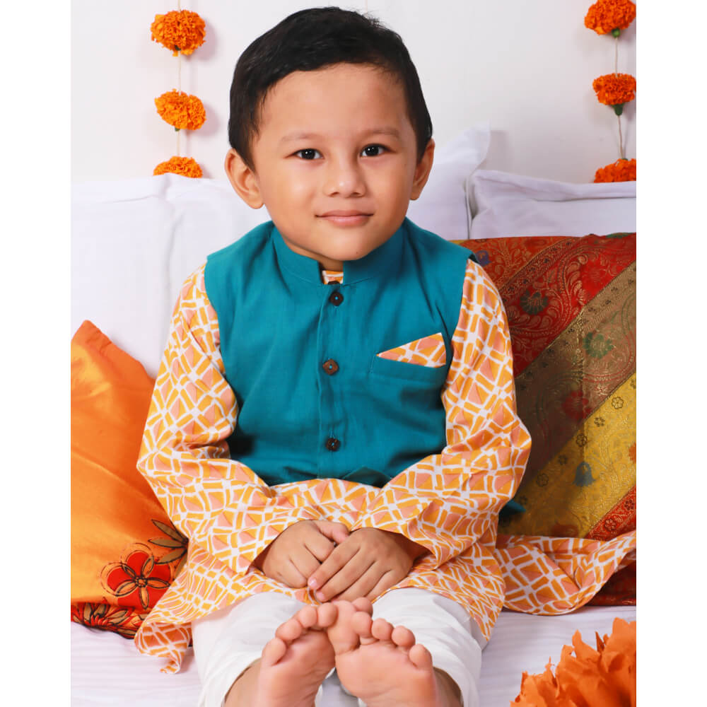 Miko Lolo Genda Kurta with Churidaar & Ambar Nehru Jacket