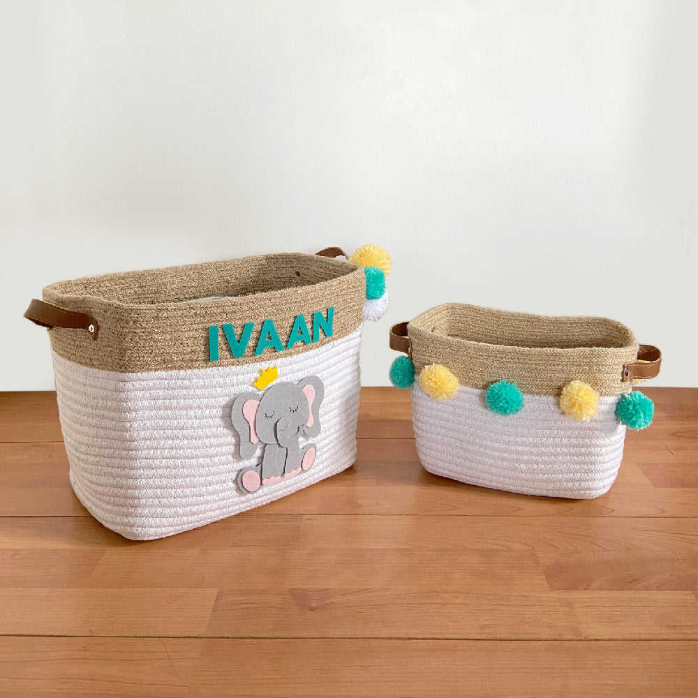 Elephant Jute & Cotton Rope Storage Basket