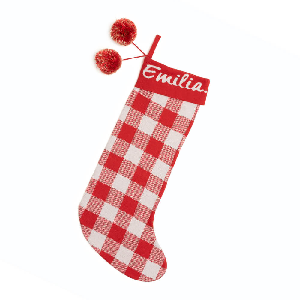 NamelyCo Gingham Stocking Red and Oatmeal