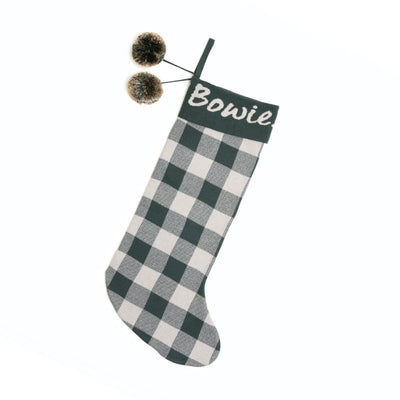 NamelyCo Gingham Stocking Dark Forest and Oatmeal