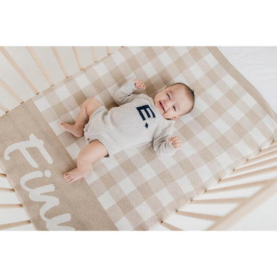 Gingham Check Personalised Name - Light Camel & Ivory