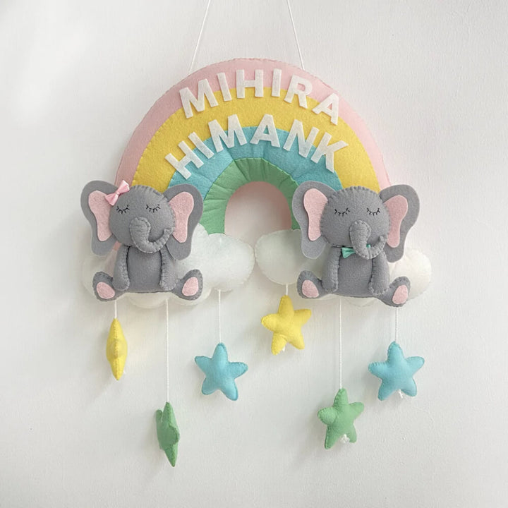GWD Kids Two Little Elephants Personalised Name Hanging