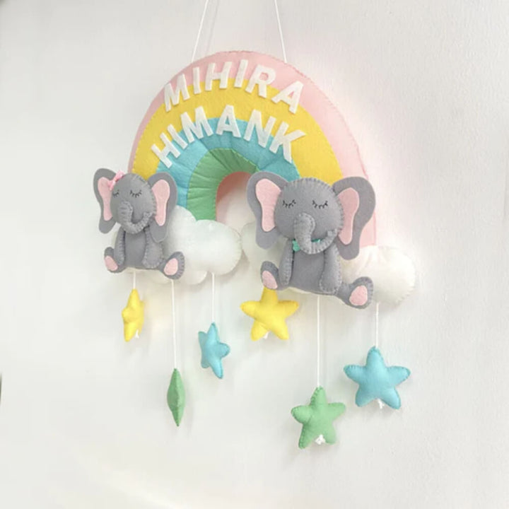 GWD Kids Two Little Elephants Personalised Name Hanging