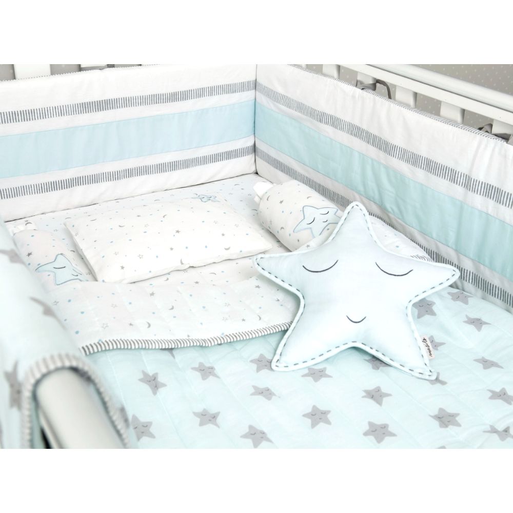 Organic Cotton Cot Bedding Set – Sleepy Star (Blue)