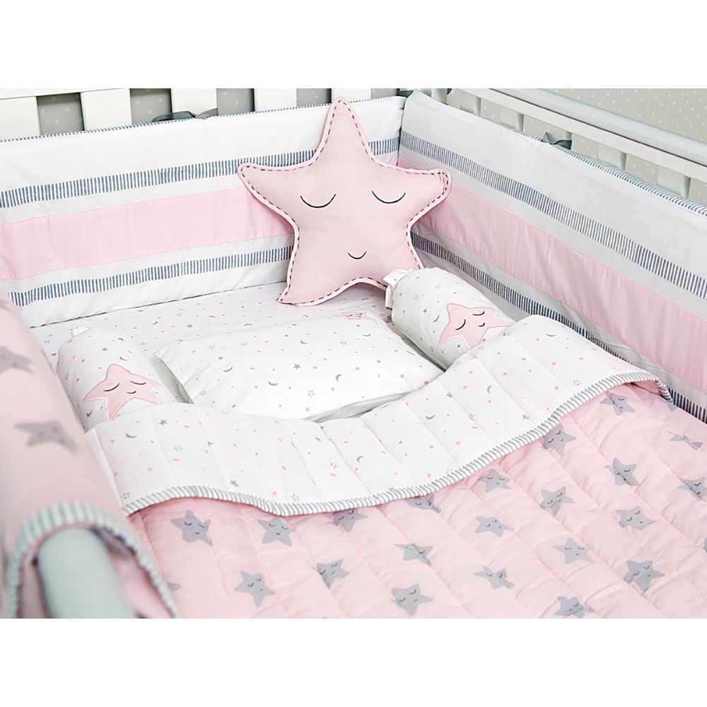 Organic Cotton Cot Bedding Set – Sleepy Star (Pink)
