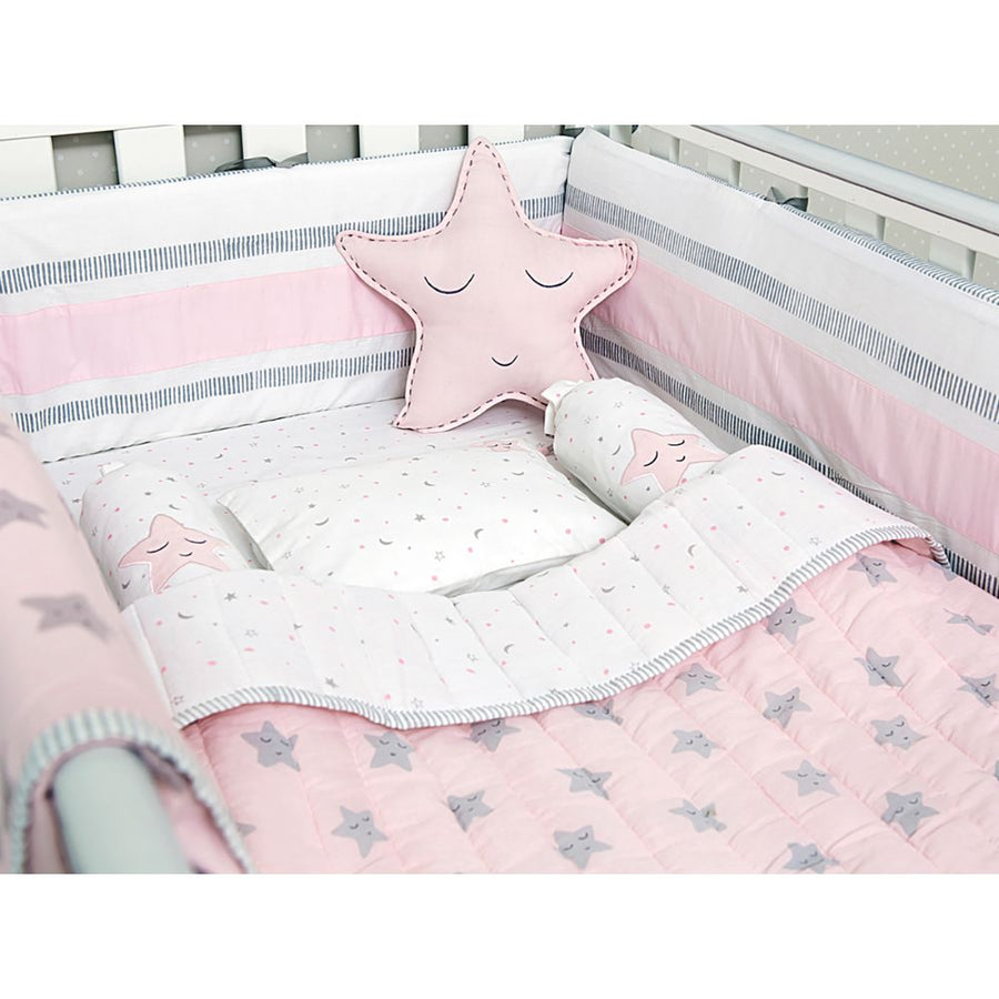 Organic Cotton Cot Bedding Set – Sleepy Star (Pink)