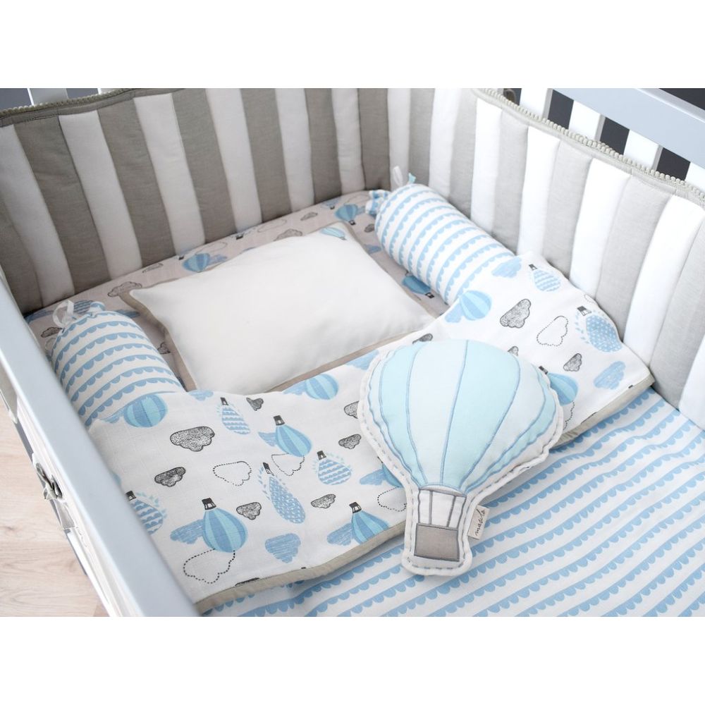 Organic Muslin Cot Bedding Set – Up, Up &amp; Away (Blue)