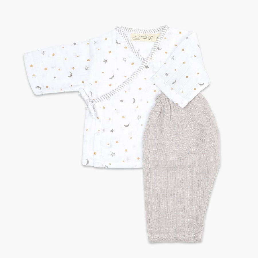 Organic Muslin Kimono Lounge Set -  Starry Night (Metallic)