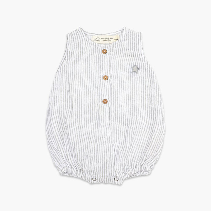 Organic Muslin Baby Romper - Grey Stripe