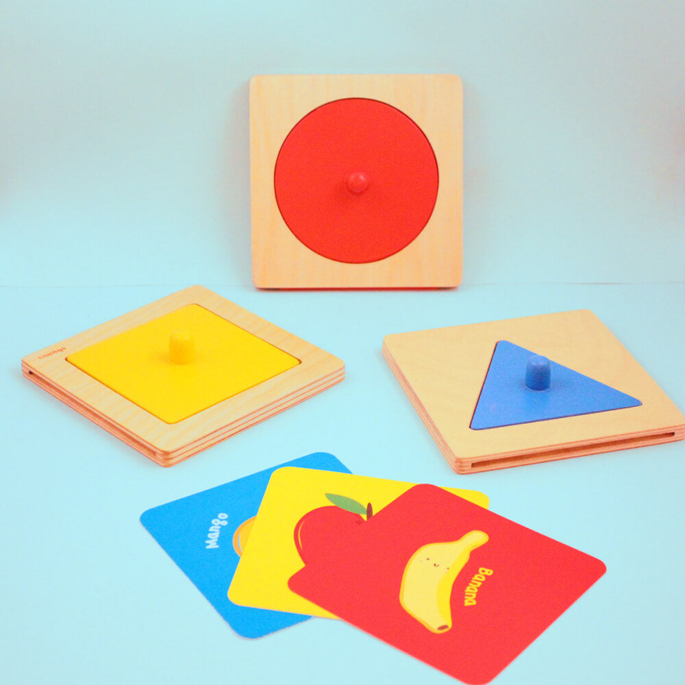 Montessori Wooden Shapes Peg Puzzle Set of 3 AllThingsBaby