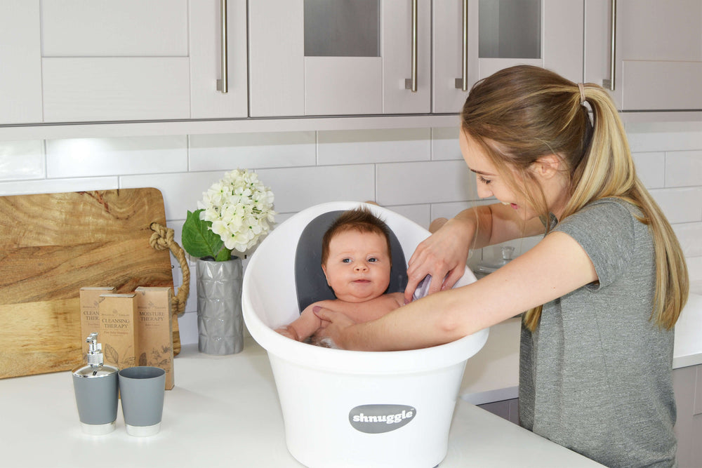Baby Bath with Plug - White/ Pastel Grey