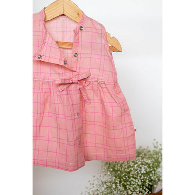 Song in your Heart Girls jhabla in Pink Handwoven Cotton Checks