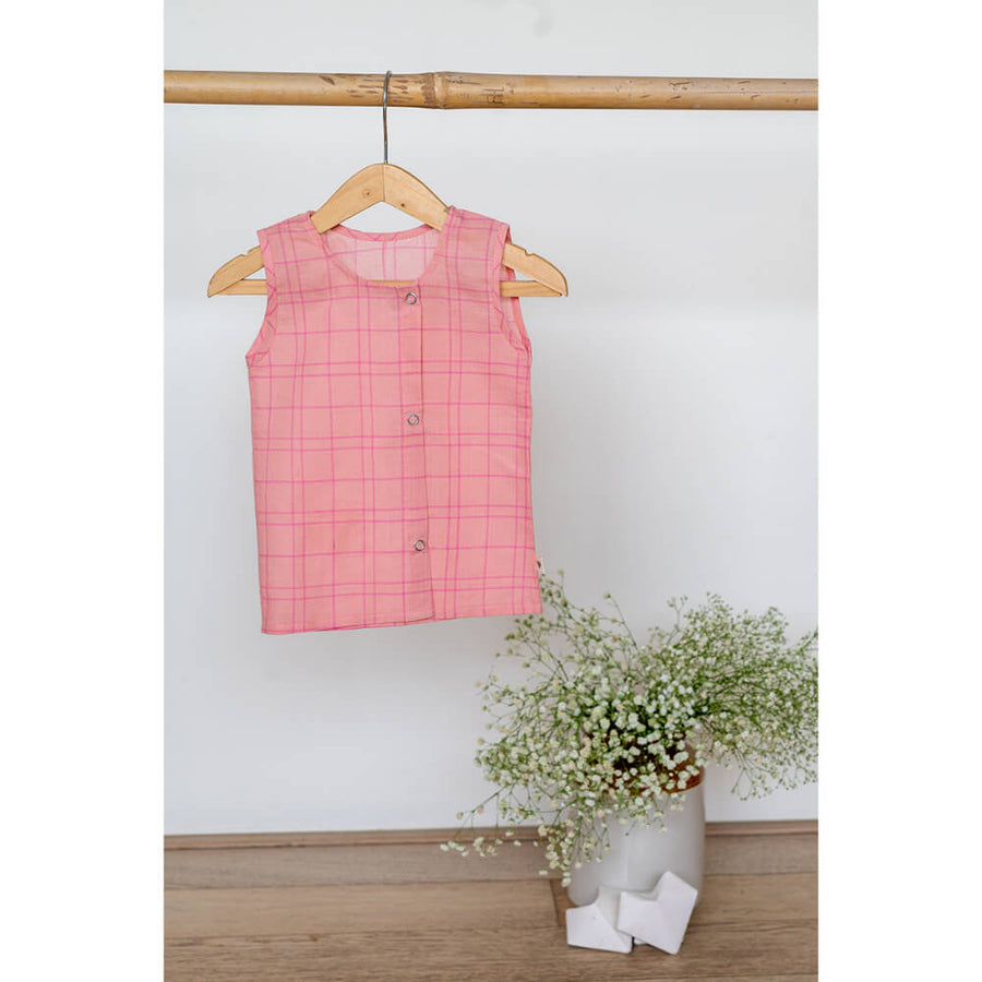 Song in your Heart Unisex Jhabla in Pink Handwoven Cotton Checks