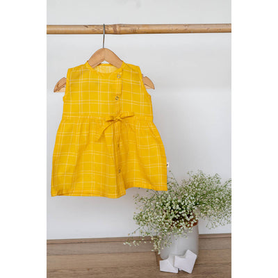 Joys of Spring Girls Jhabla in Yellow Handwoven Cotton Checks
