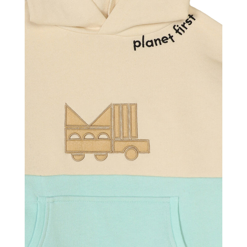 Planet First Colour Blocked Unisex Hoodie - Off White