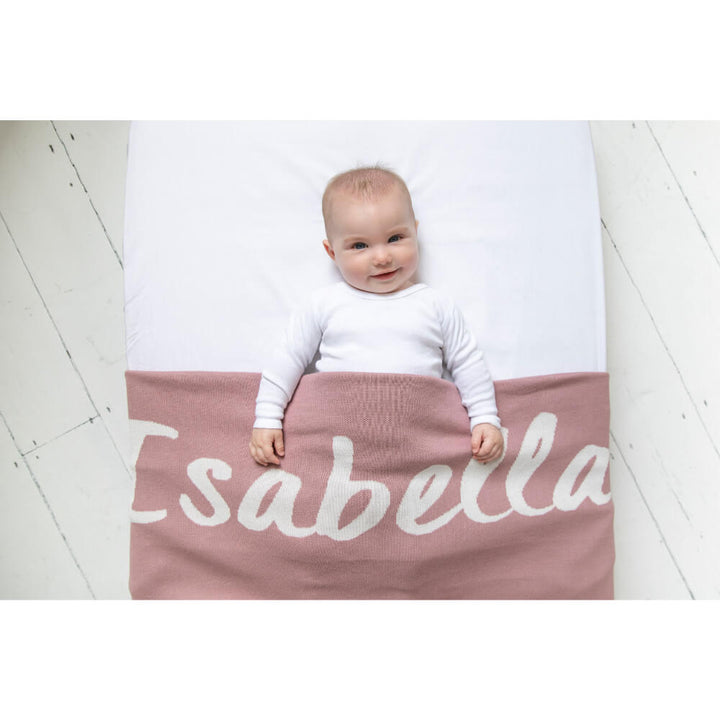 Organic Cotton Knitted Blanket - Rose Bloom &amp; Ivory