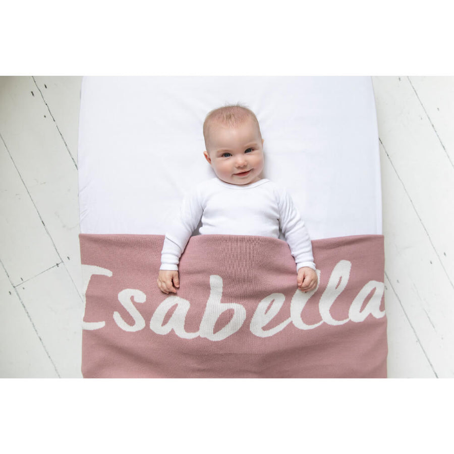 Organic Cotton Knitted Blanket - Rose Bloom & Ivory