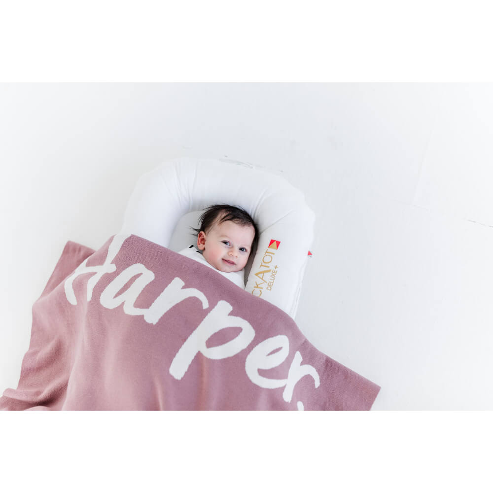 Organic Cotton Knitted Blanket - Rose Bloom &amp; Ivory