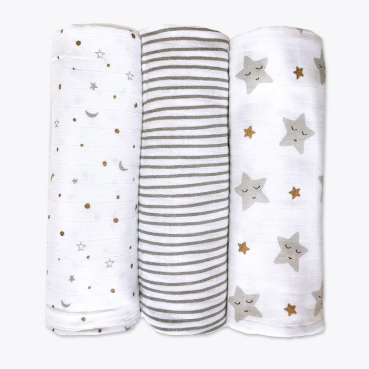 Masilo Organic Muslin Swaddles (Set of 3) – Sleepy Star (Metallic)