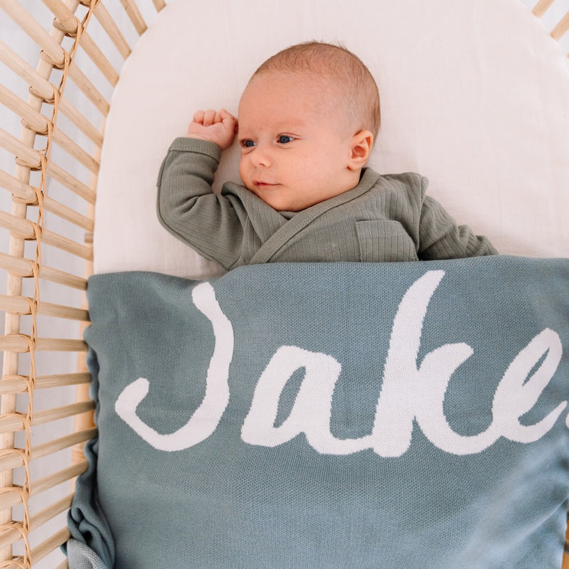 Stone Blue Personalized Organic Cotton Knitted Blanket for kids