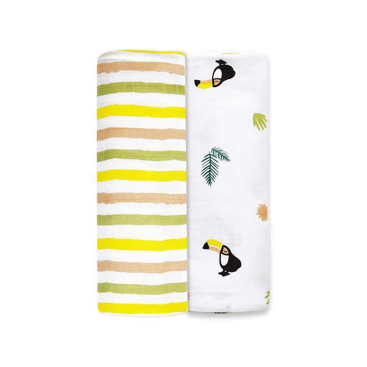 Masilo Organic Muslin Swaddles (Set of 2) - Tropical Toucan