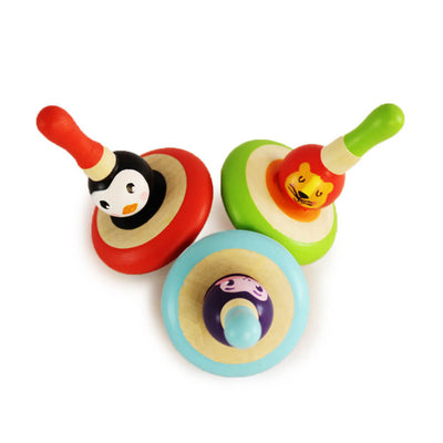 Wooden Animal Spin Tops
