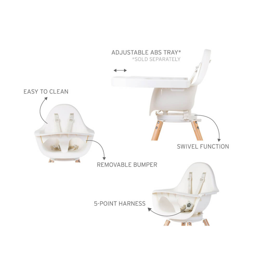 Childhome Evolu One.80° Rotating Highchair (50-75 Cm/*90 Cm) - Natural/White