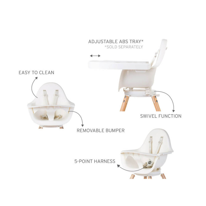 Childhome Evolu One.80° Rotating Highchair (50-75 Cm/*90 Cm) - Natural/White