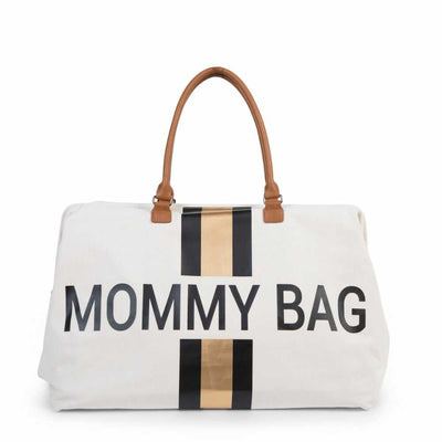 Mommy Bag Nursery Bag - Off White Stripes Black/Gold