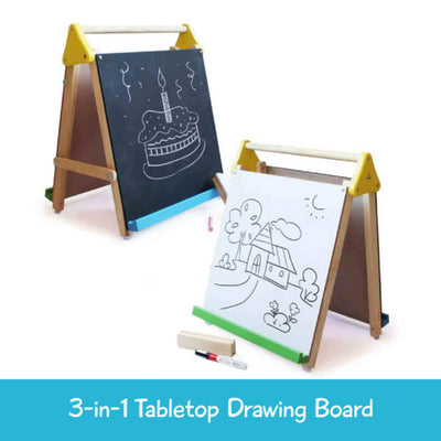 Wooden Table-Top 3-In-1 Drawing Board