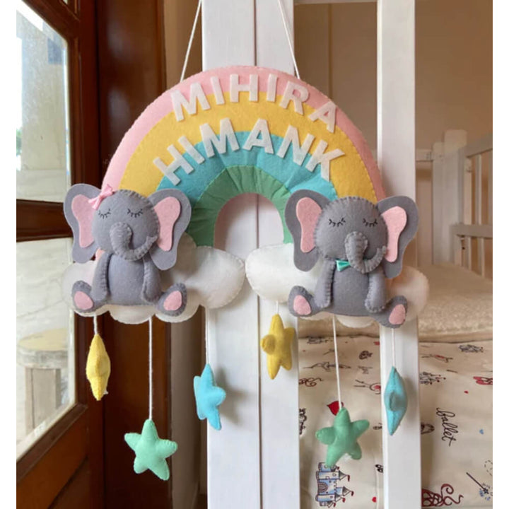 GWD Kids Two Little Elephants Personalised Name Hanging