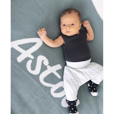 Stone Blue Personalized Organic Cotton Knitted Blanket for kids
